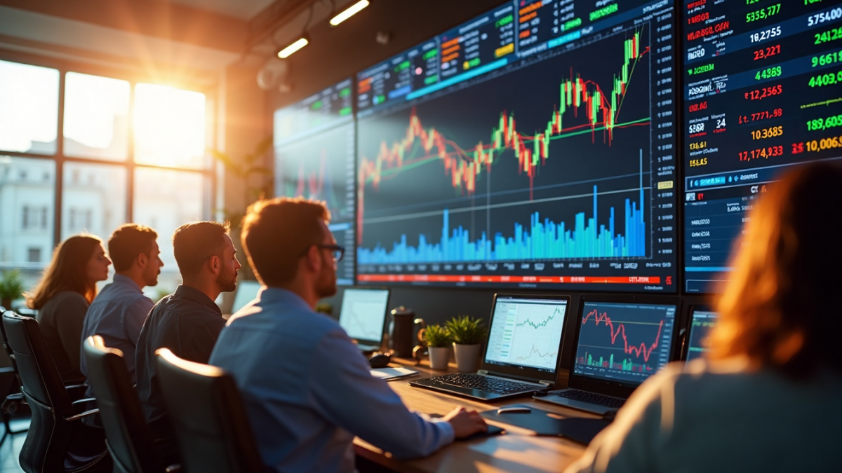 Traders analyzing gold and silver on a financial trading floor